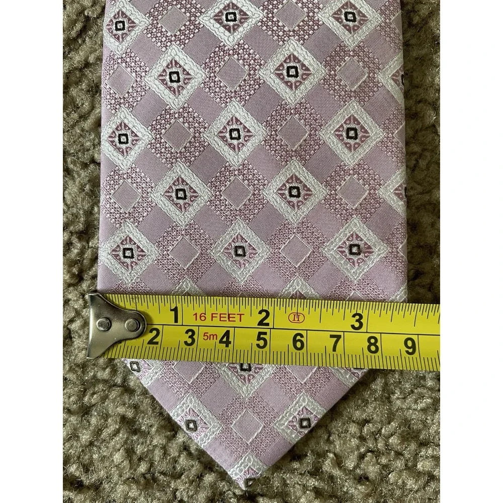 Samuelsohn Neckwear Tie Pink White Diamond AOP Pattern Italian 100% Silk JBHS